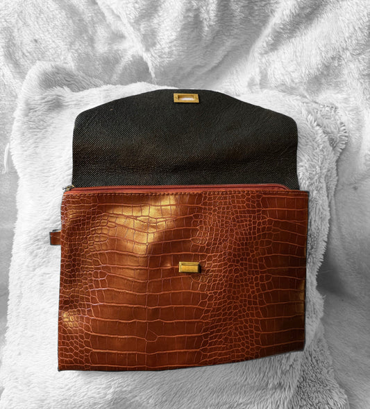Brown Animal Leather Clutch