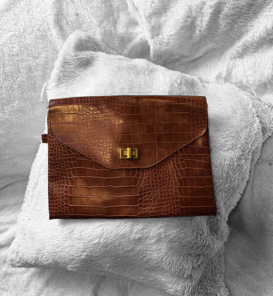 Brown Animal Leather Clutch